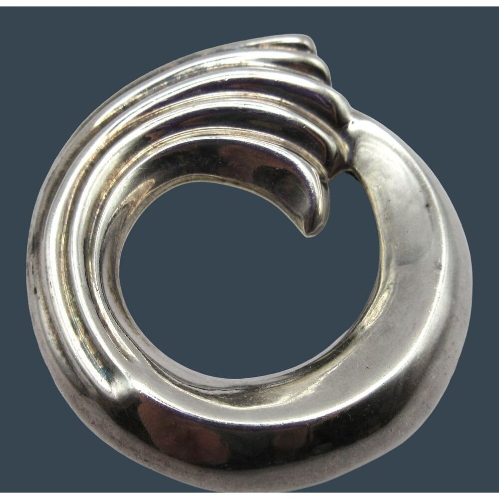 Vintage Mexican Sterling Silver 925 Ocean Wave Circle Pin Brooch 25.83 Grams